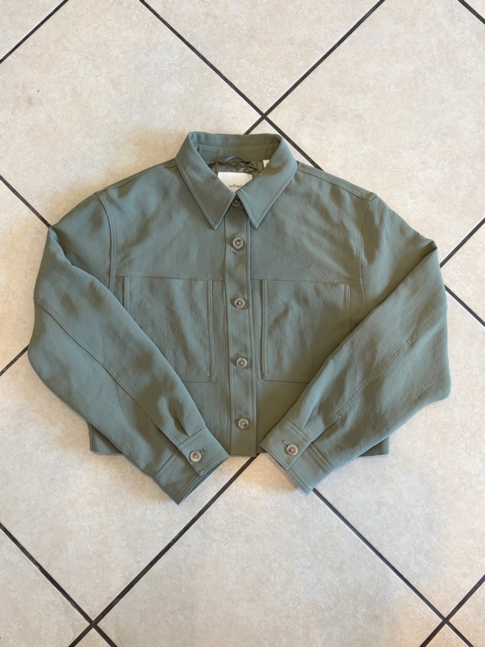 wilfred “little cropped jacket” in smokey sage green